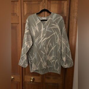 Beppa Women’s Sz M Boho, Retro Inspired Green Patterned Linen Button Down Blouse